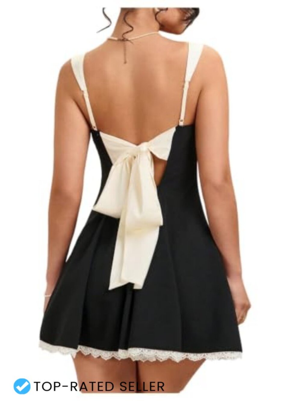 Lace Trim Bow Back A-Line Mini Dress Sleeveless High Waist Y2K Party